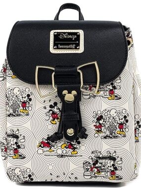 Loungefly Disney Mickey & Minnie Mouse Bow Hardware Mini Backpack Allover NWT